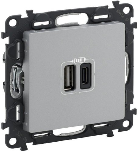 Розетка USB тип A+С без рамки Legrand Valena Life 2-м. 3000мА алюминий фото Розетка USB тип A+С без рамки Legrand Valena Life 2-м. 3000мА алюминий картинка